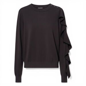 Sarah Pacini Architectural Ruffle Sleeve Knit Top Black One Size Avant Garde S/M
